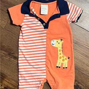 First Impressions Orange and Navy Striped Giraffe Onesie